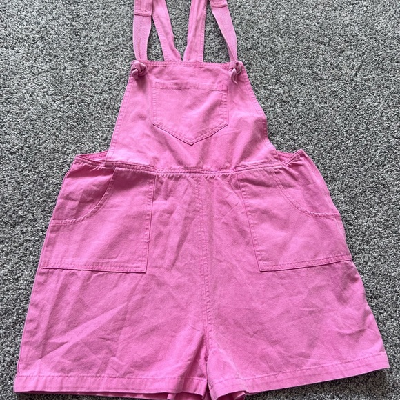 &merci En Merci Bubble Gum Pink Washed Shortalls 100% Cotton Side Zipper Size M - Picture 6 of 13